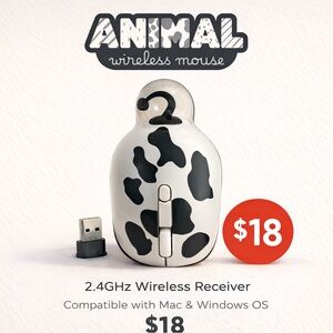 Animal Black and White Wireless Mouse